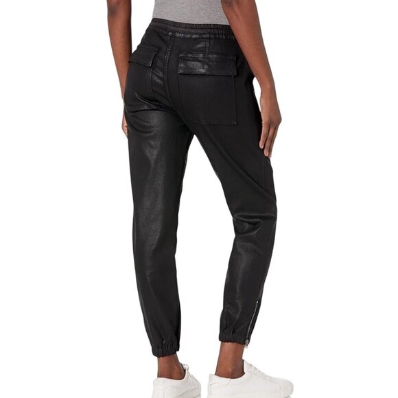 Hudson Black Jogger Pants Coated‎ Leather Like Finish Medium Jeans Punk Rock Y2K - Picture 2 of 7